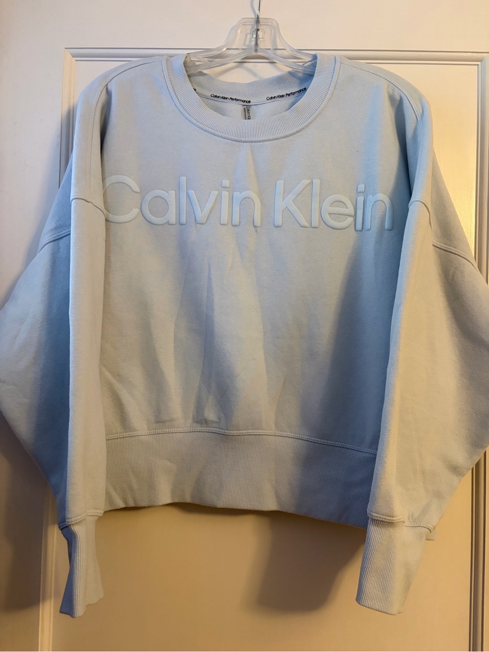 Calvin Klein Performance Baby Blue Crewneck with Bold Logo Cotton Blend U1